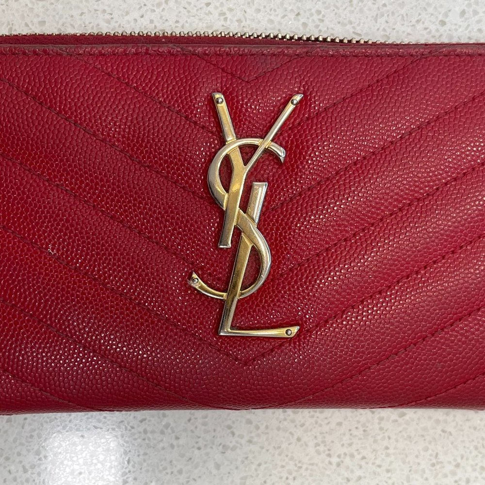 Authentic 6159 YSL-Saint Laurent Red Wallet